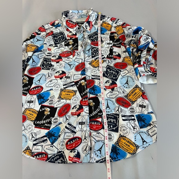 Karl Lagerfeld Paris Chiffon Womens Sz Large Blouse Logo Graffiti‎ Bright Colors - Picture 3 of 10